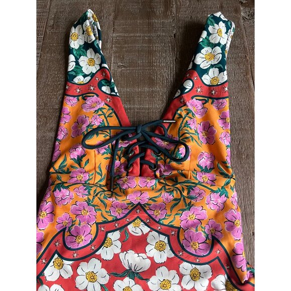 Agua Bendita Orange Priscila Nopal Lace-Up One-Piece Swimsuit size S - Picture 5 of 8
